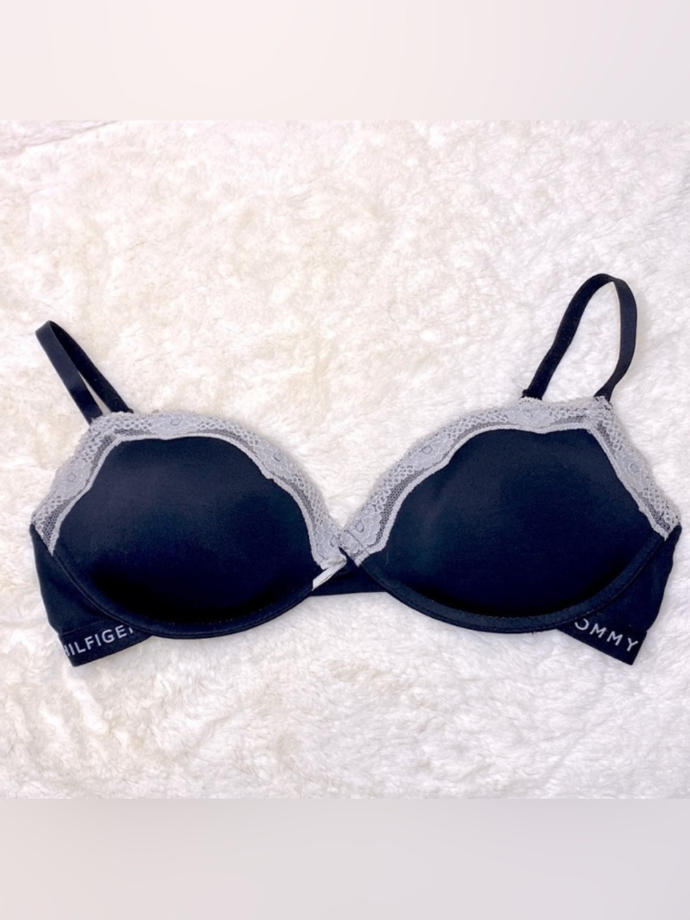 🌷TOMMY Hilfiger🌷 Black & Cream Lace Trim Padded Push Up Bra​